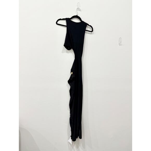 EGO Extreme Cut Out Gold Beaded Split Leg Asymmetric Maxi Dress Black Women's XS - Picture 5 of 7